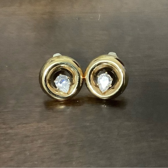 ❗️DIAMOND Cubic Zirconia & Gold Clip On Vintage Earrings NEW $88! - Picture 1 of 5